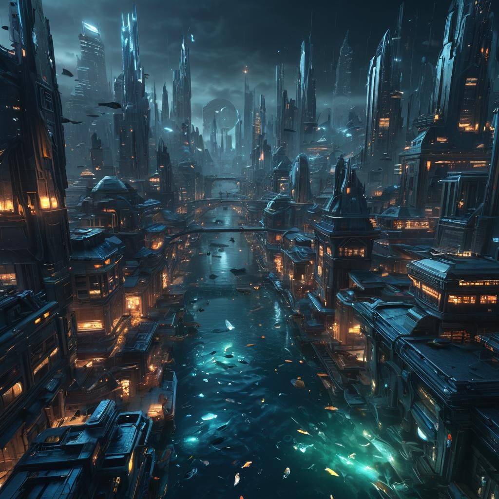 Futuristic City Eaten by Glowing Fish