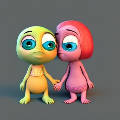Cute Children Holding Hands: Pixar-Style 3D Art