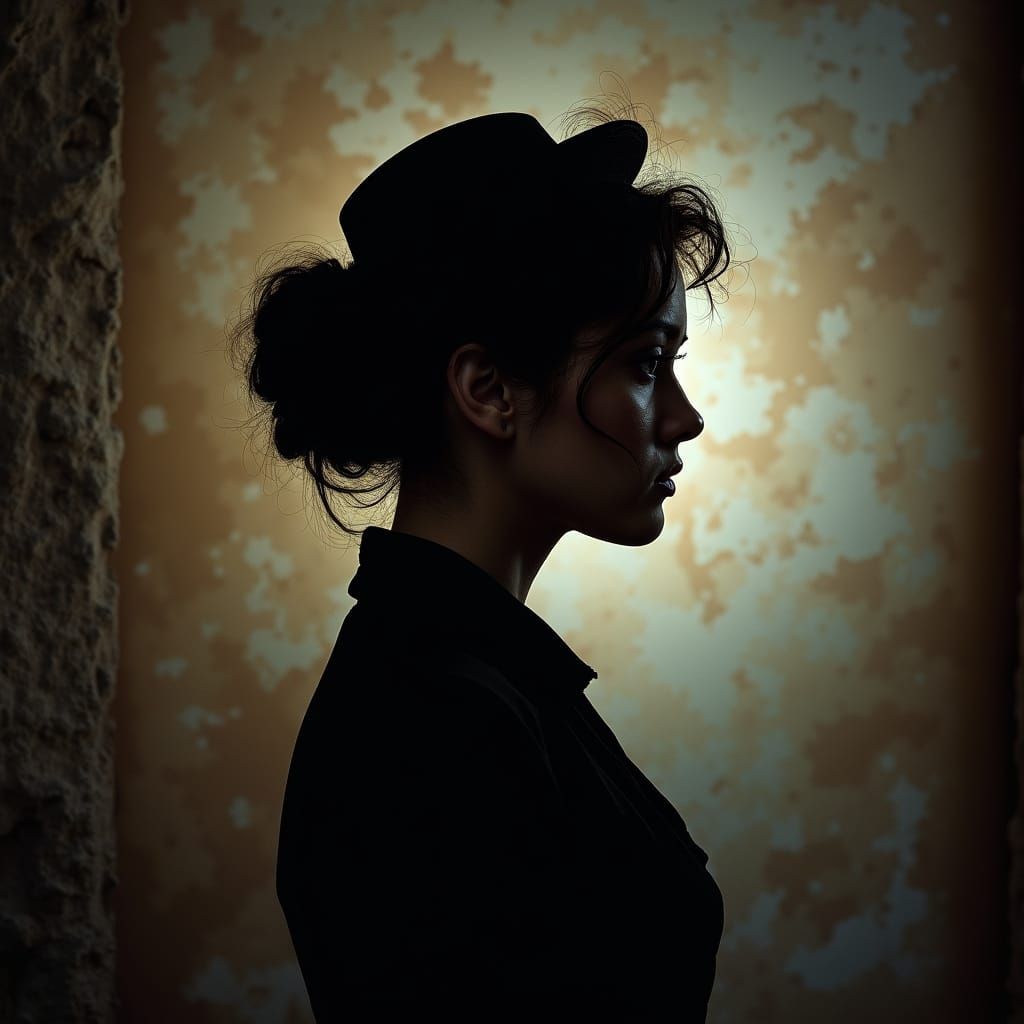 Victorian Woman in Profile with Grungy Backdrop
