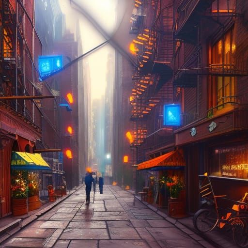 Fantastical Soho Street Scene in Manhattan
