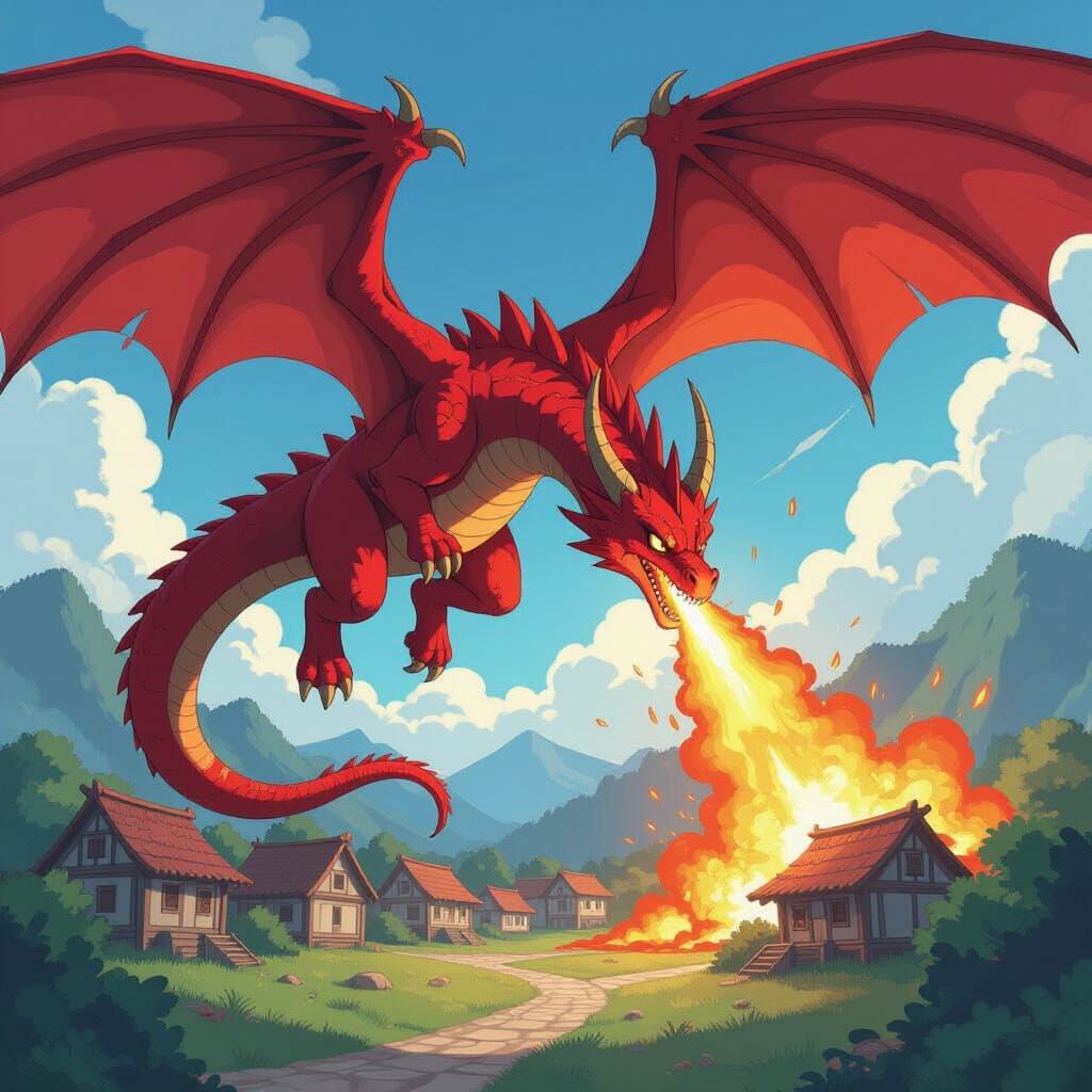 Red Dragon Destroys Village: Anime Style