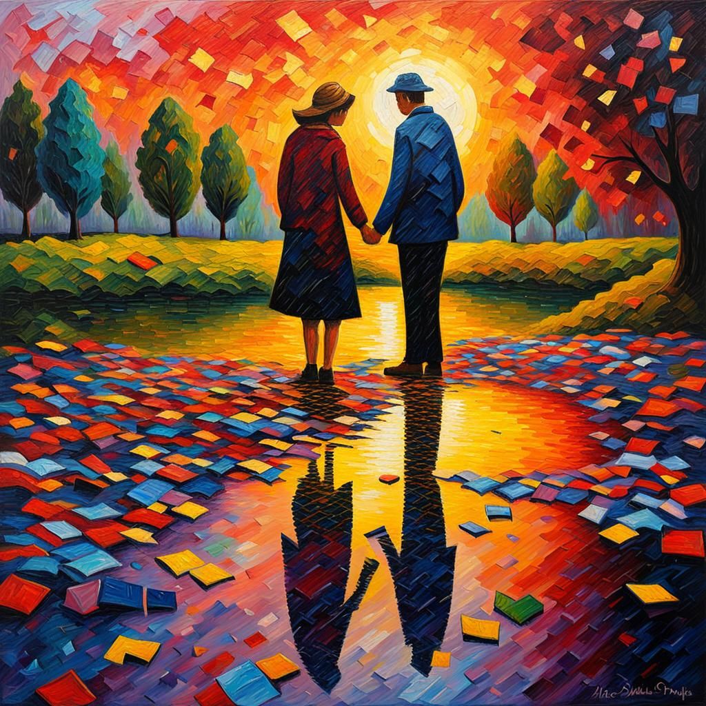 Colorful Puzzle Pieces in Neo-Impressionist Oil Painting