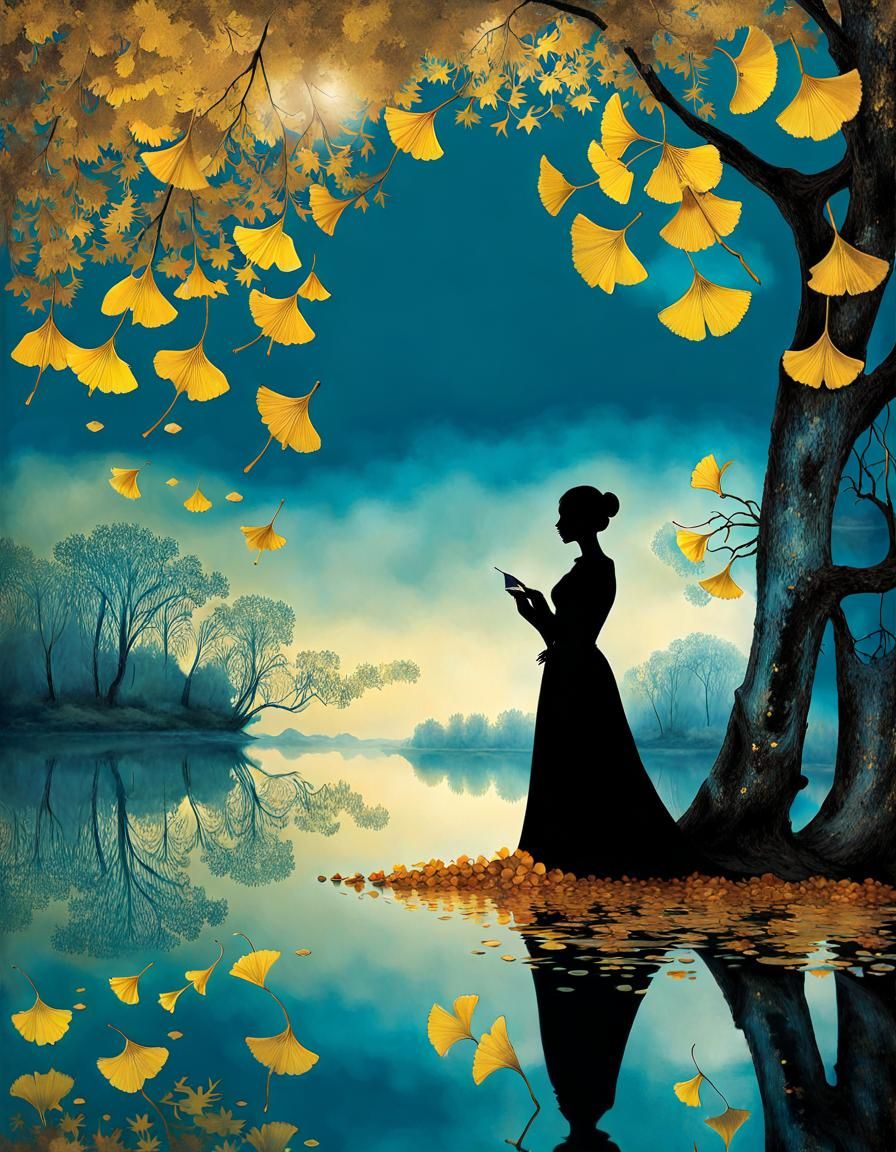 Ginkgo Tree Reflection in Surrealist Style