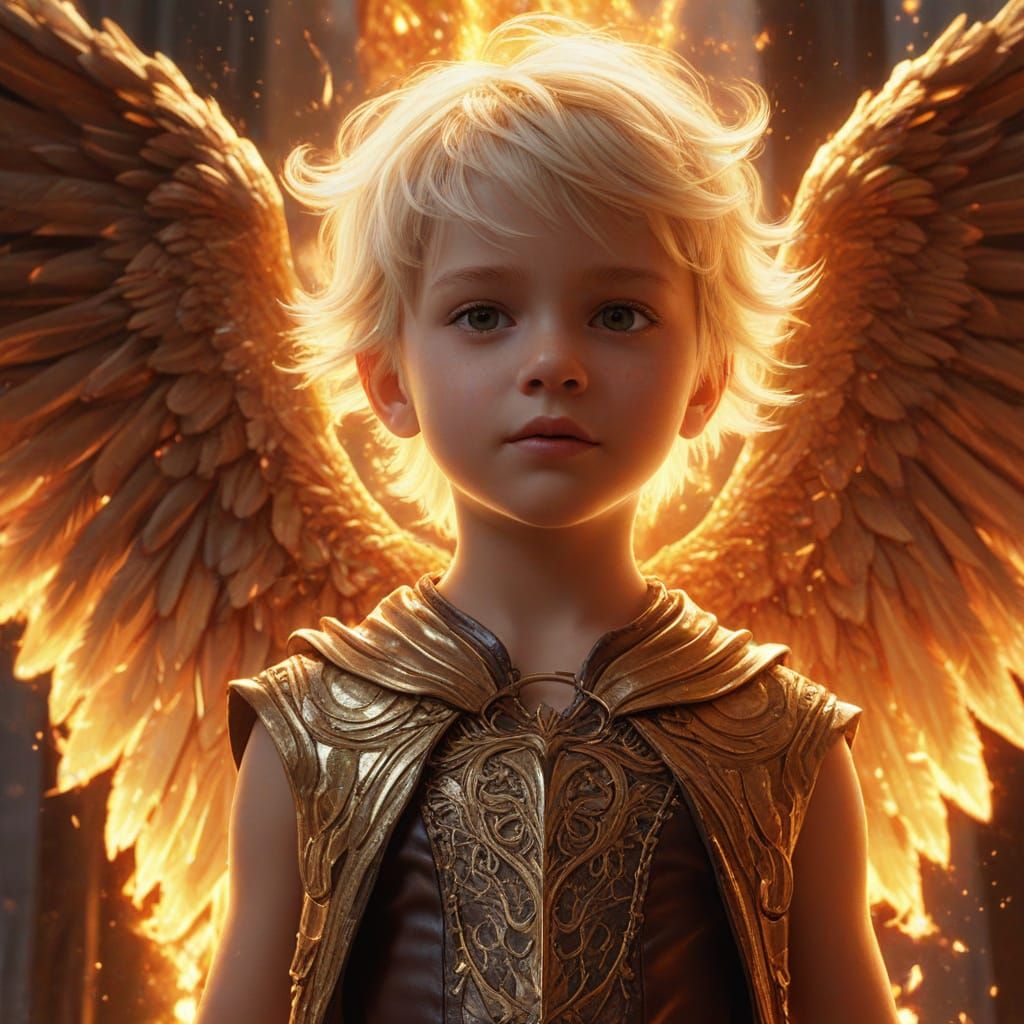 Child Ascends on Fire Pillar with Divine Aura