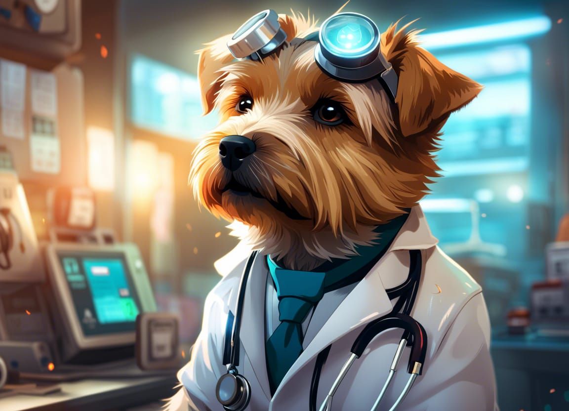 Anime Anthro Norfolk Terrier Doctor in 8K