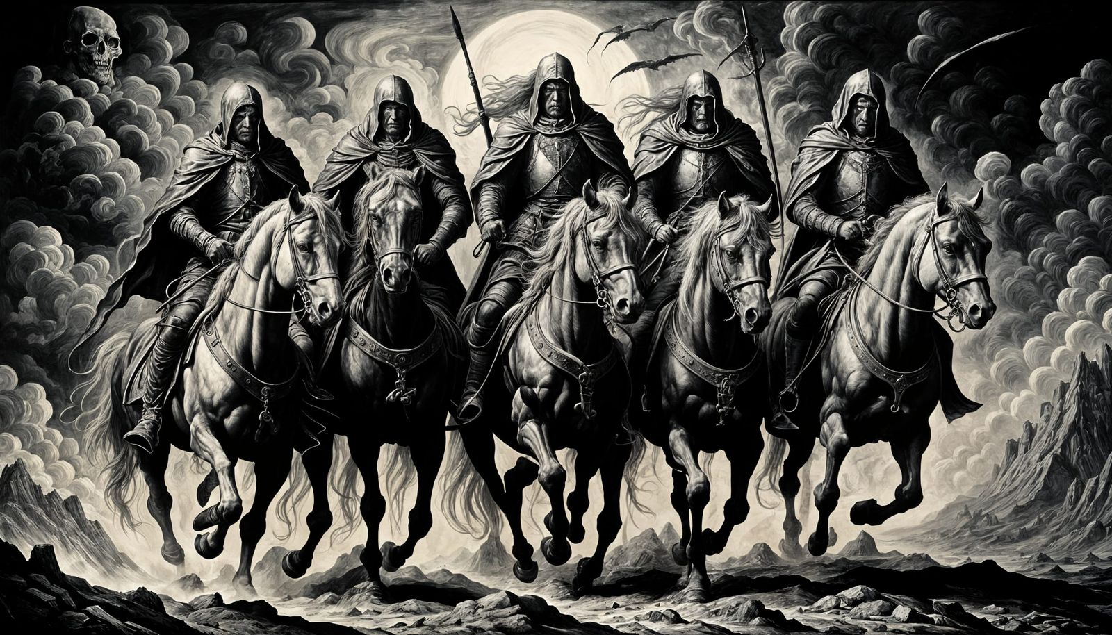 Four Horsemen of Apocalypse in Engraving Style