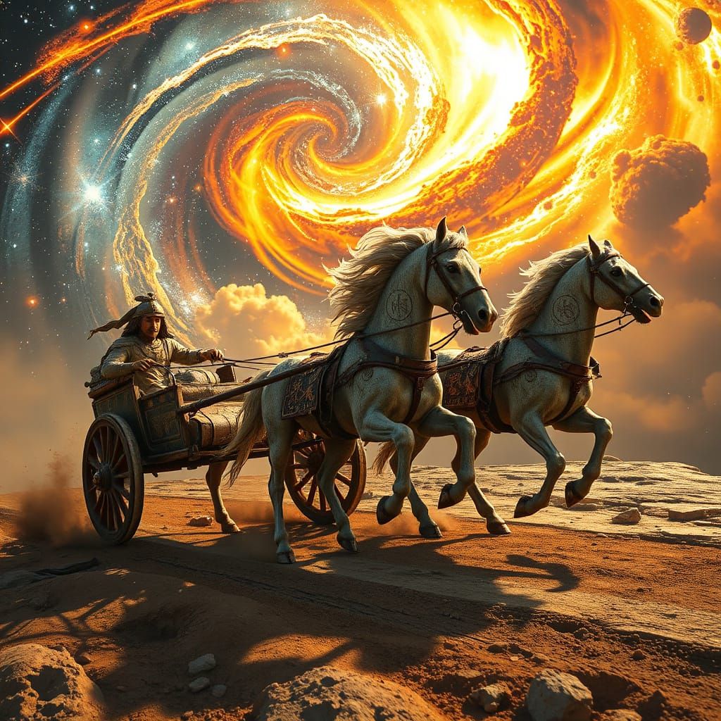 Celestial Roman Chariot Race Across Galaxy