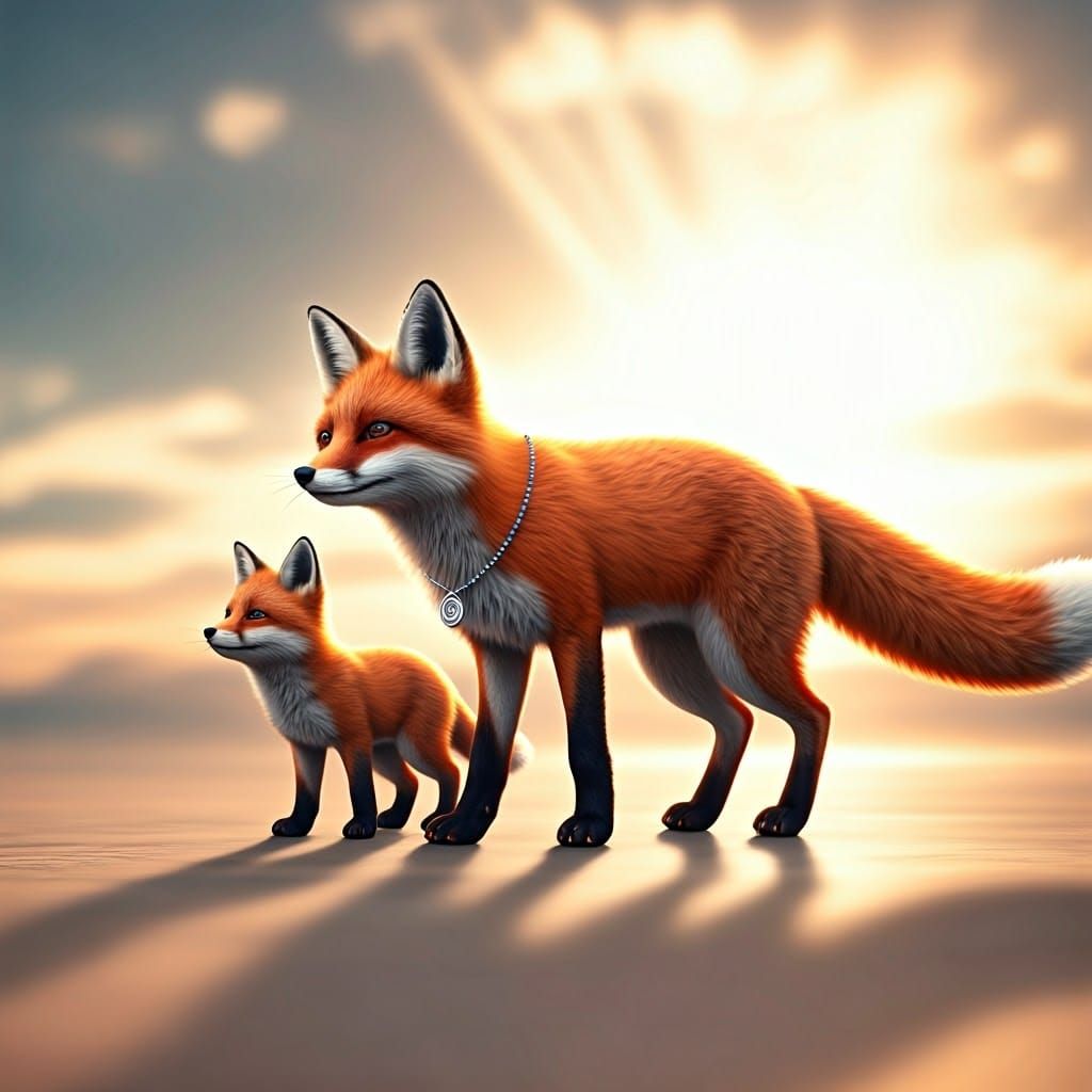 Mama Fox and Cub in Ethereal Sunshine