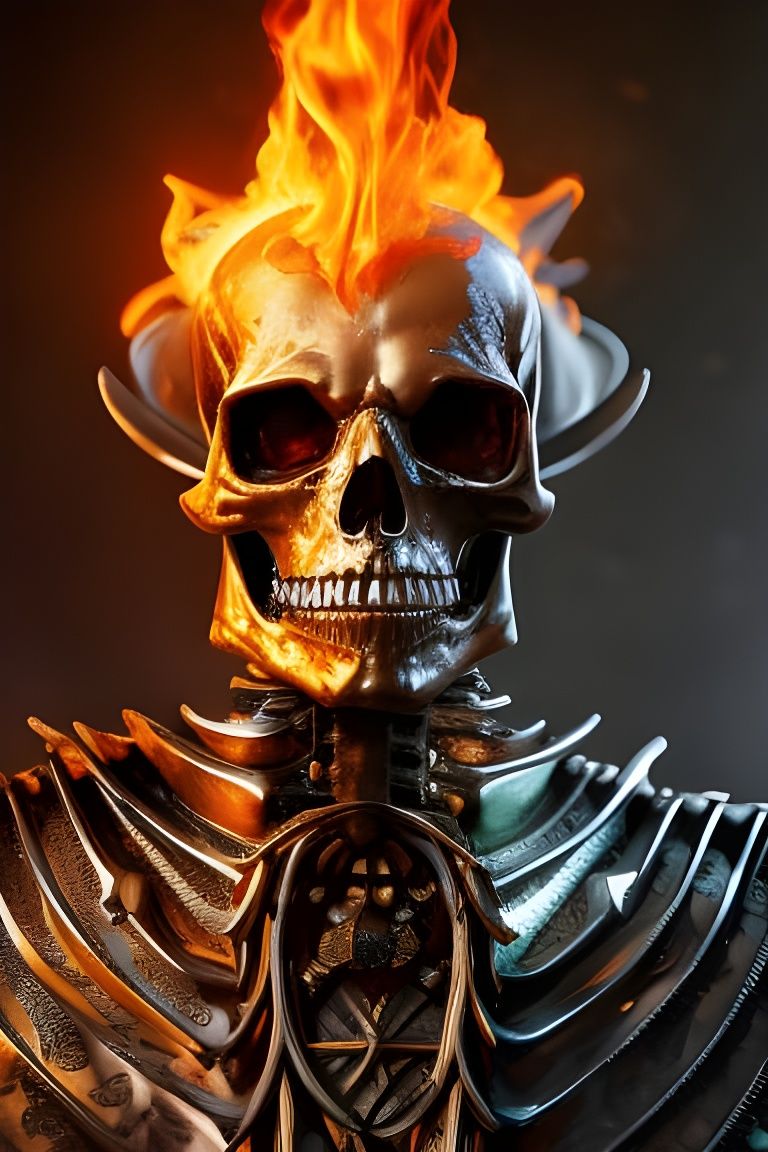 Flaming Skeleton Wizard Portrait in Oil Painting Style
