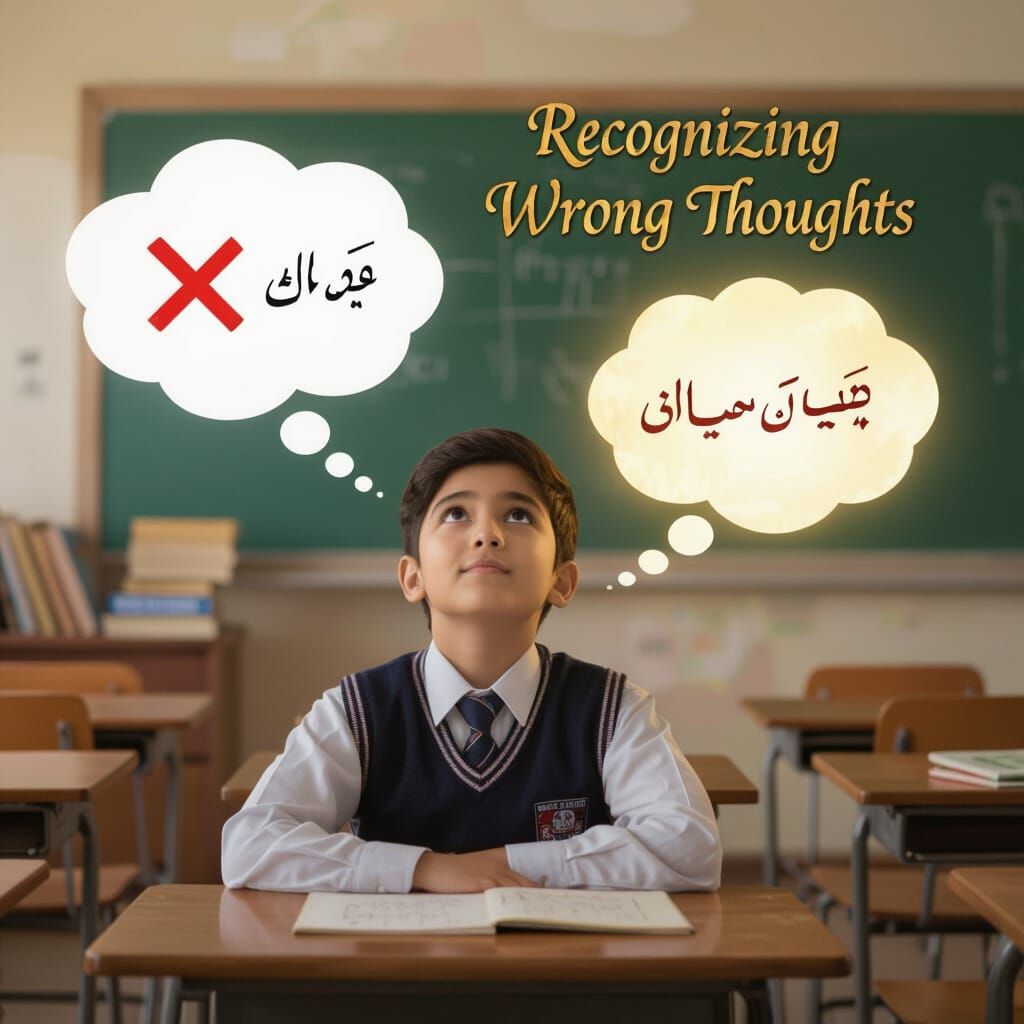 Student Contemplating Ideas with Thought Bubbles