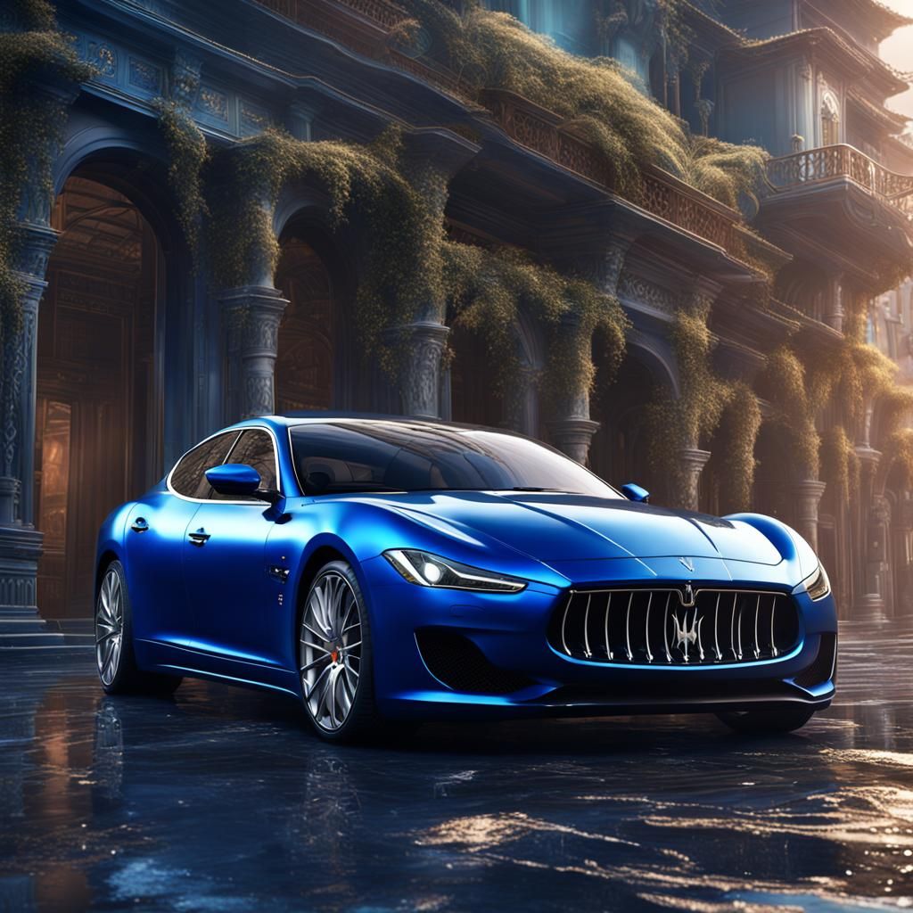 Futuristic Marine Blue Maserati Car Concept Art
