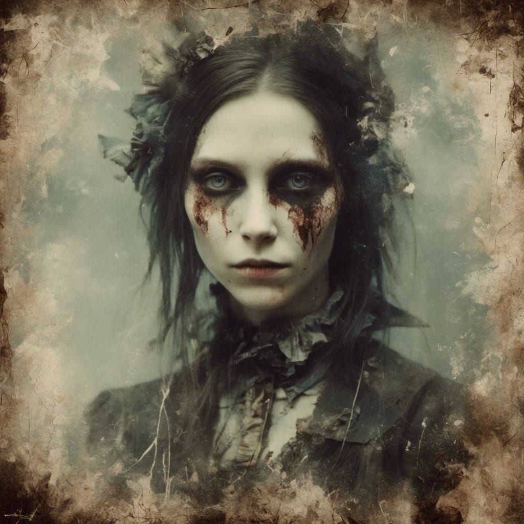 Ethereal Macabre Woman with Intense Eyes