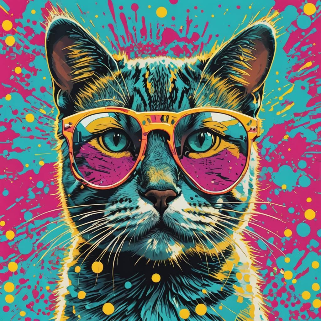 Pop Art Cat with Sunglasses in Warhol Style