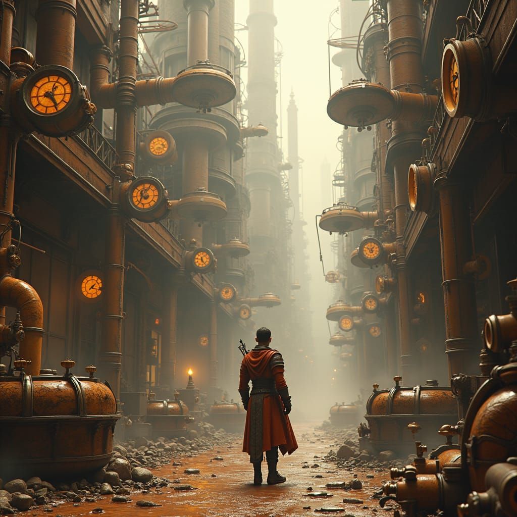 Steampunk Character in Carmine and Gold Metropolis