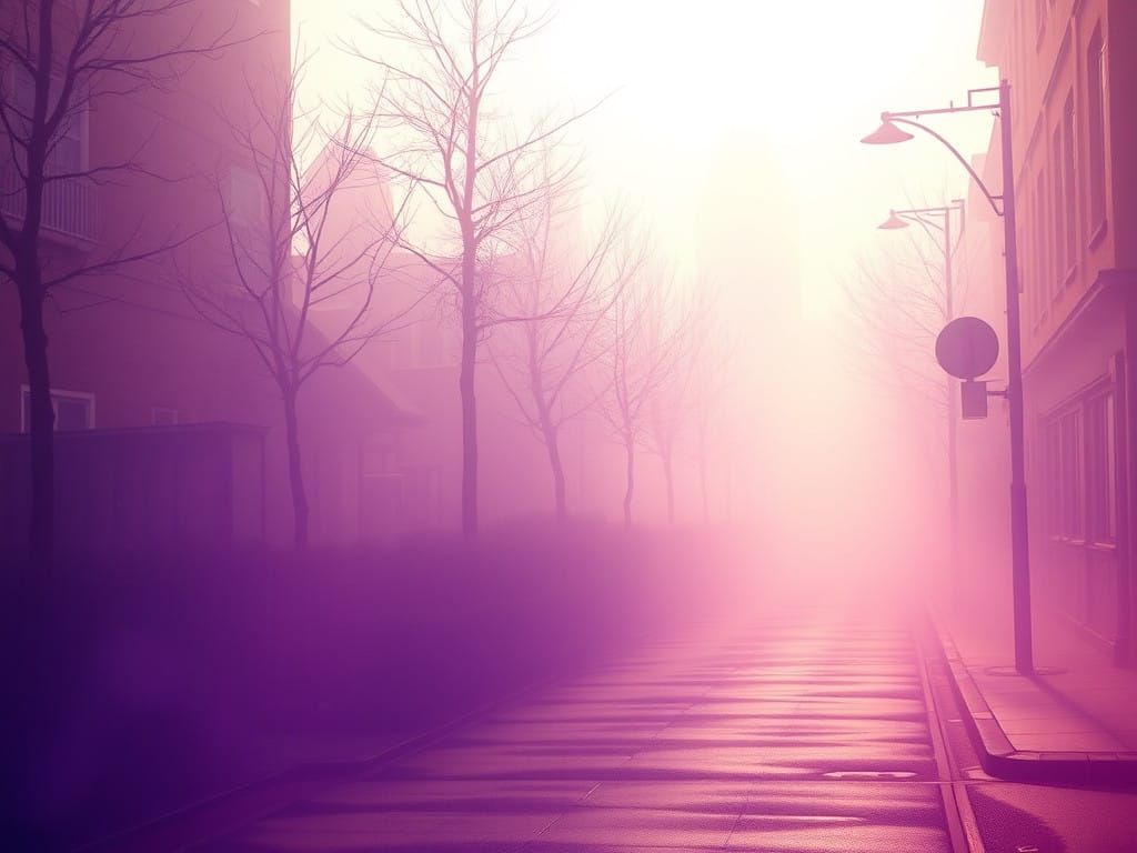 Misty Cityscape in Vibrant Street Art