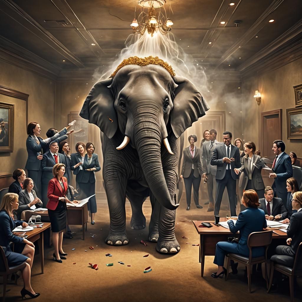 Elephant in a Meeting Room: Watercolor Illustration