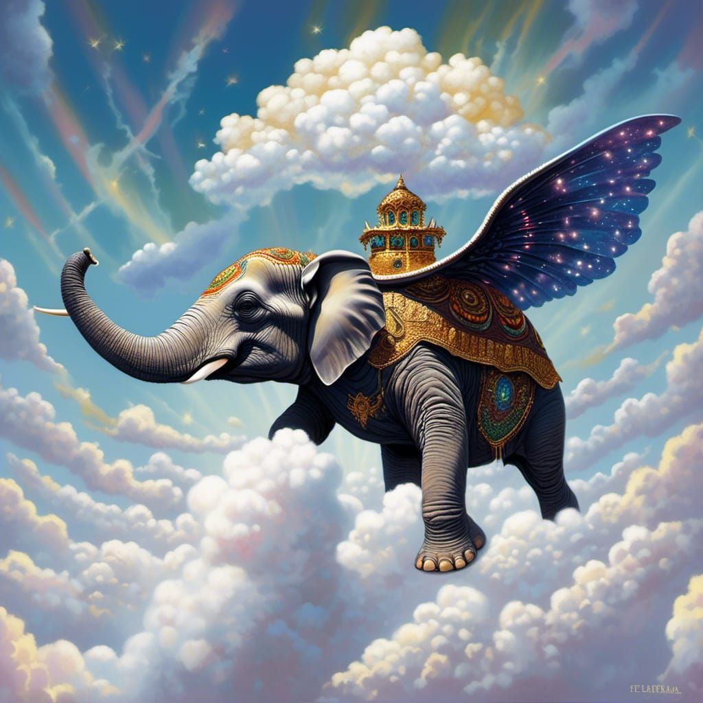 Whimsical Winged Elephant Tortoise Hybrid in Flight