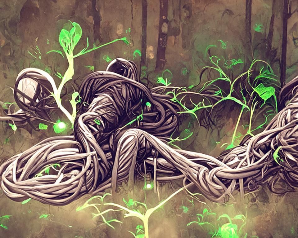 Entangled Figure in Green Vines: Digital Paper Art