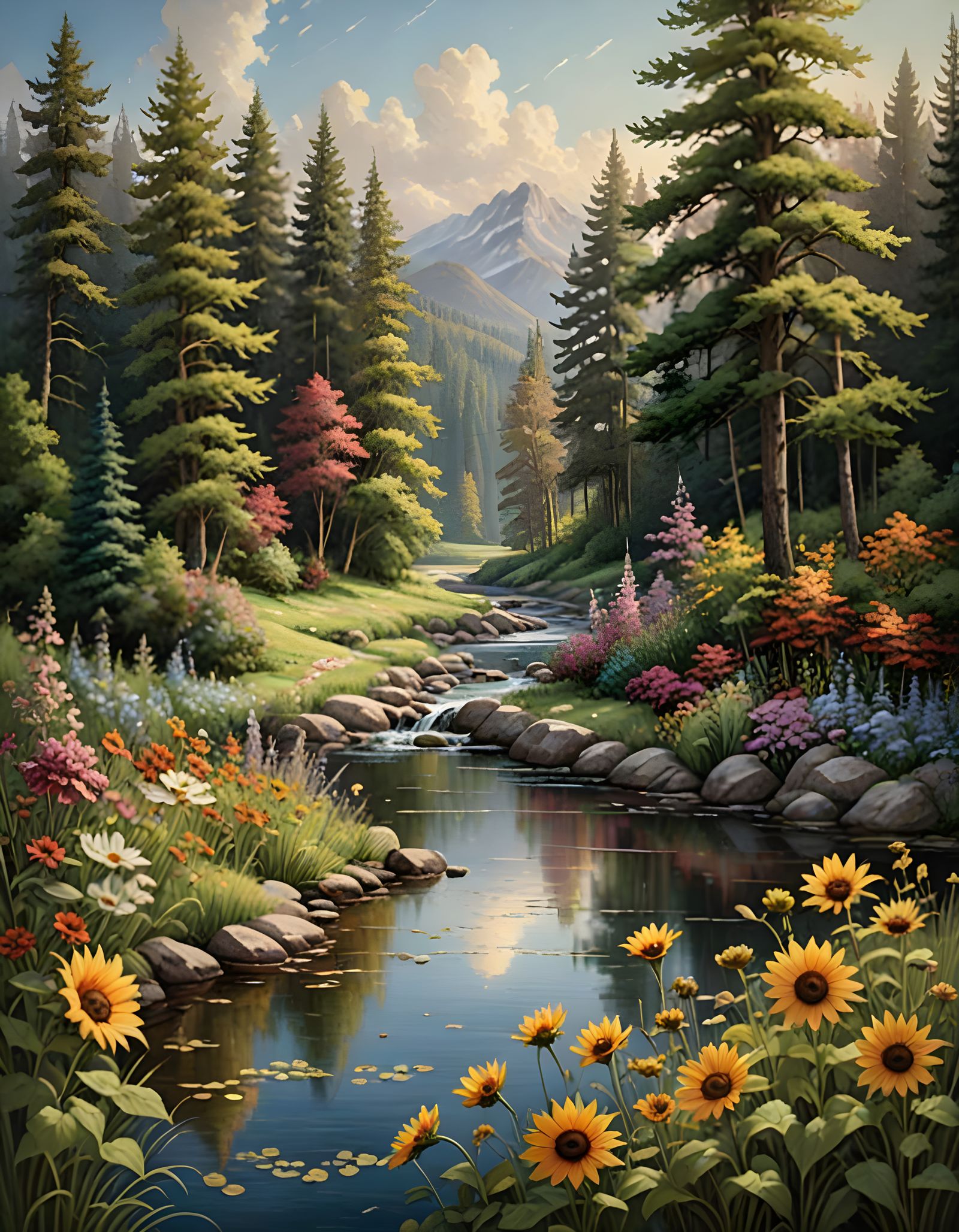 River Valley in Vibrant Oil Painting