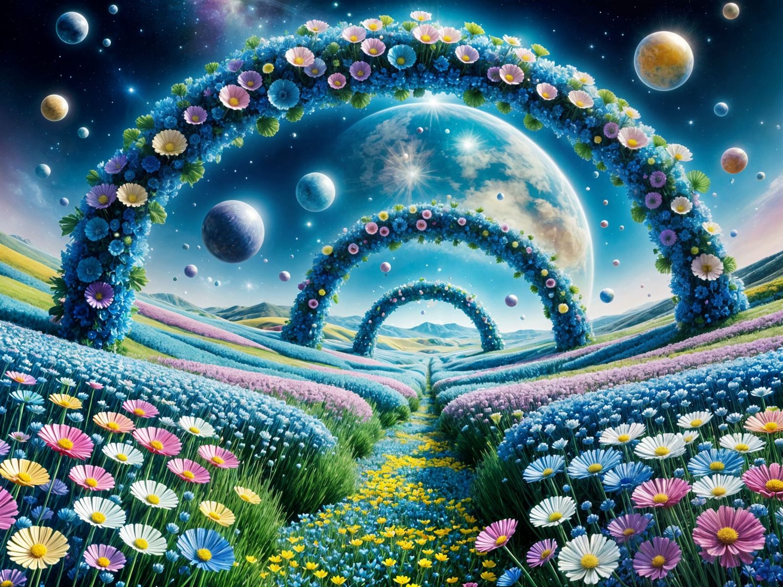 Ethereal Glass Flowers Bloom Under Alien Skies