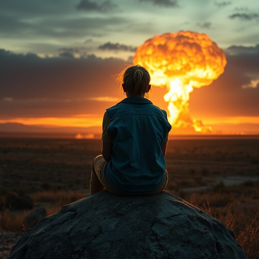 Gritty Post-Apocalyptic Scene of a Lone Vault Dweller at Daw...