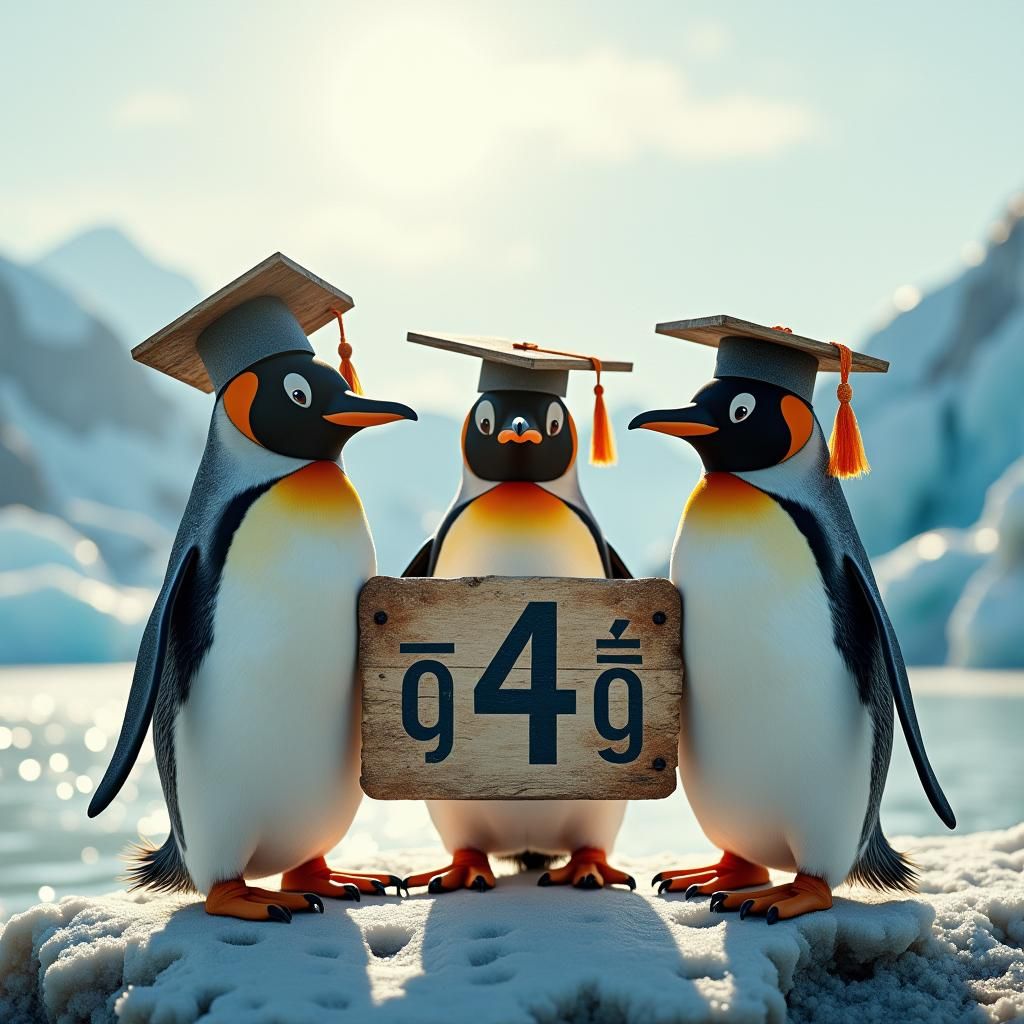 Penguin Graduation Celebration in Cinematic Style