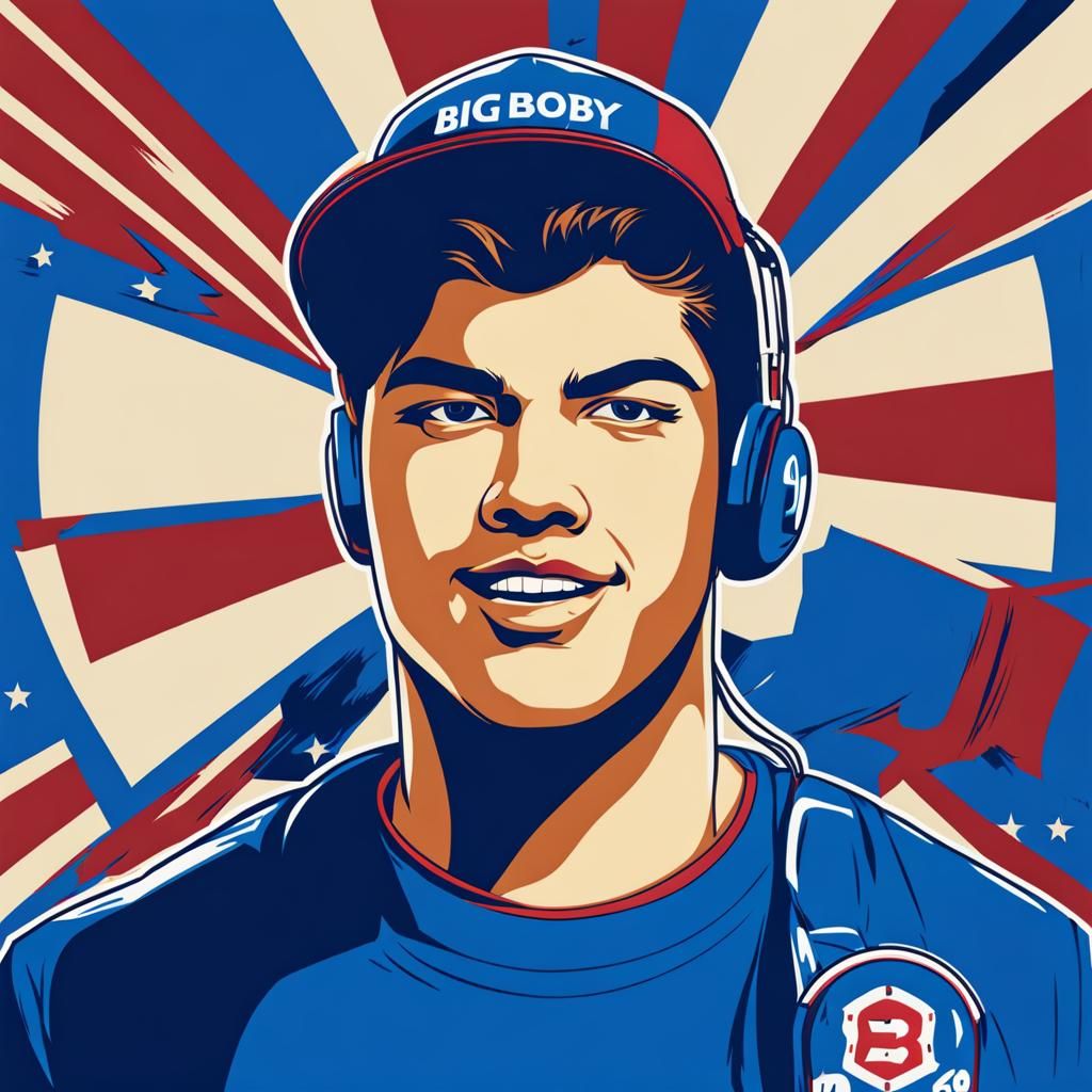 Young Man in Blue T-Shirt with Logo