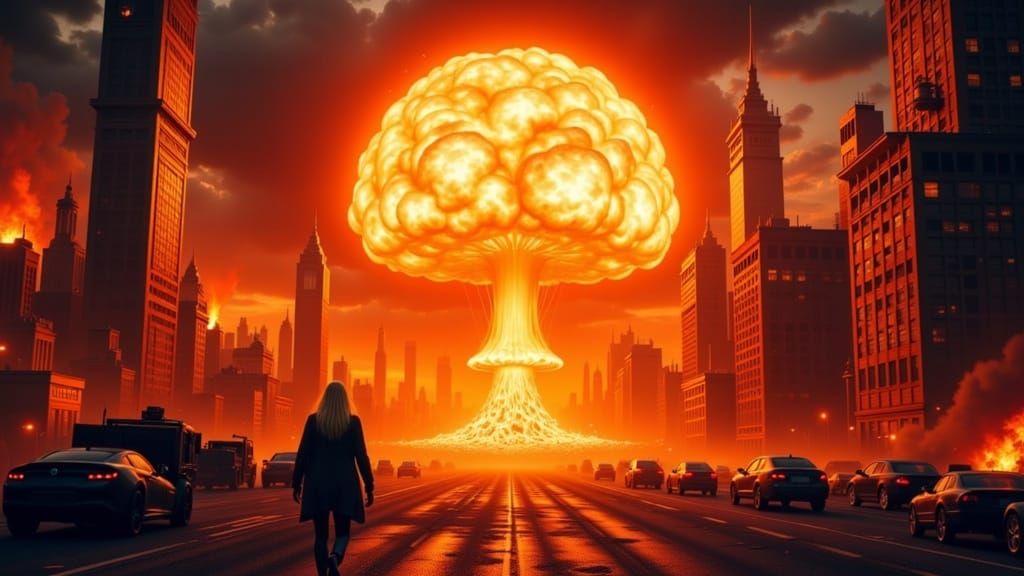 Cyberpunk Woman Runs from Dystopian Inferno