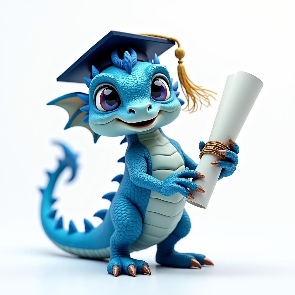 Regal Blue Dragon Academic, Detailed Digital Art