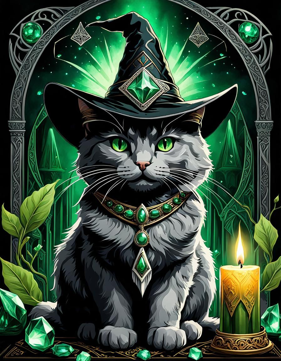 Gray Cat Witch Portrait in Dark Fantasy Art