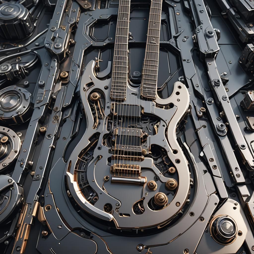 Futuristic Sci-Fi Guitar with Intricate Mech Details
