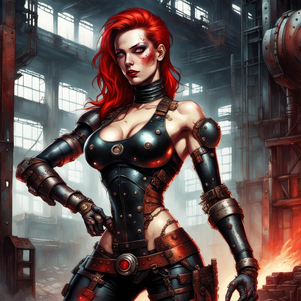 Rusty Cyborg in Abandoned Factory, Dieselpunk Art