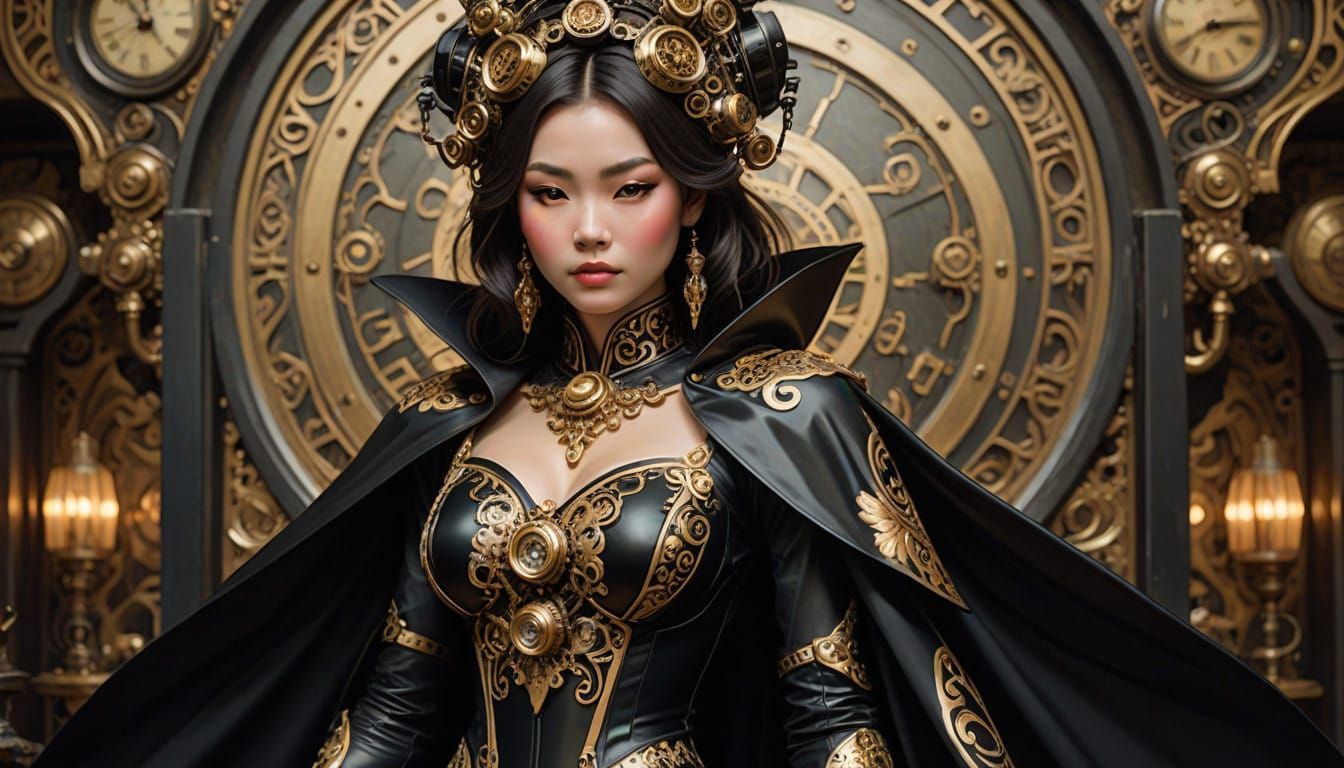 Steampunk Siren in Luxe Latex, Alphonse Mucha Inspiration