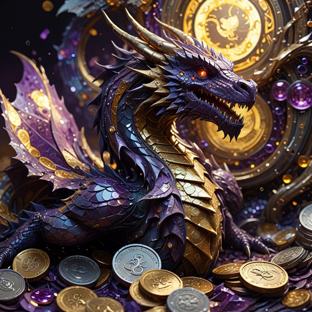 Dragon of Coin Mosaic Scales in Oil Painting Style
