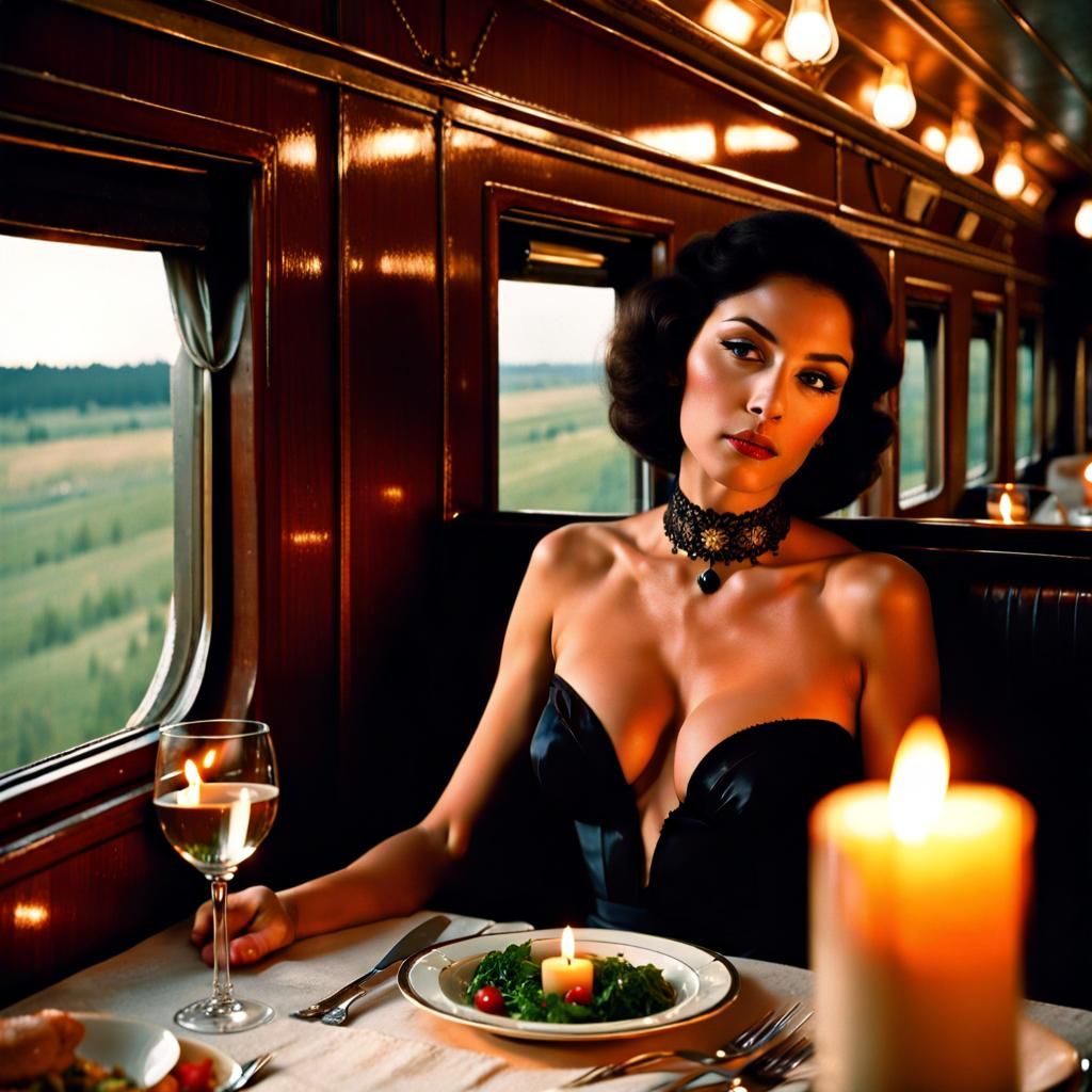 Vintage Train Dinner in Europe, 1970s Photo