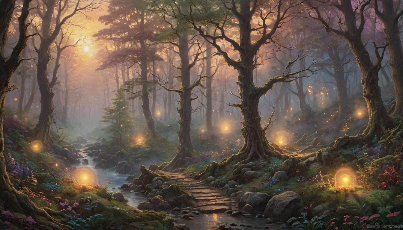 Mystical Wizard in Forest Alchemy Ritual