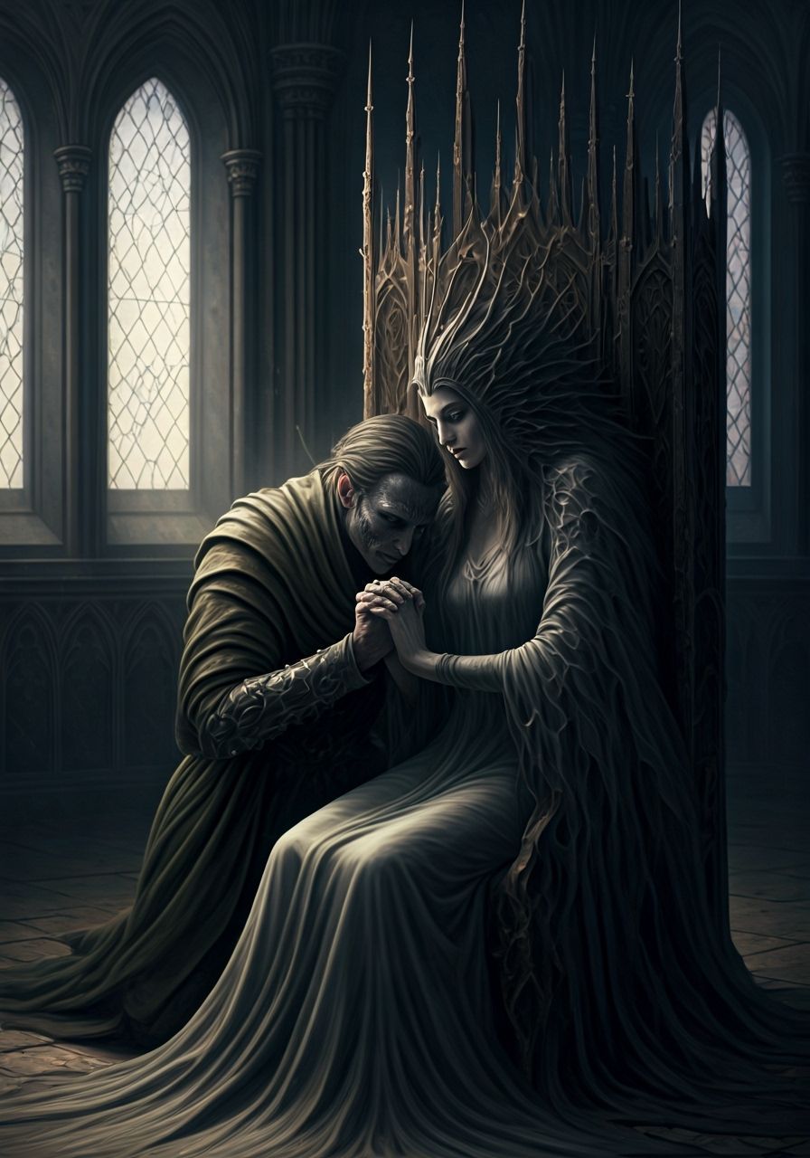 A Man Made From Magic Knelt by Her Throne in the Shadows of ...