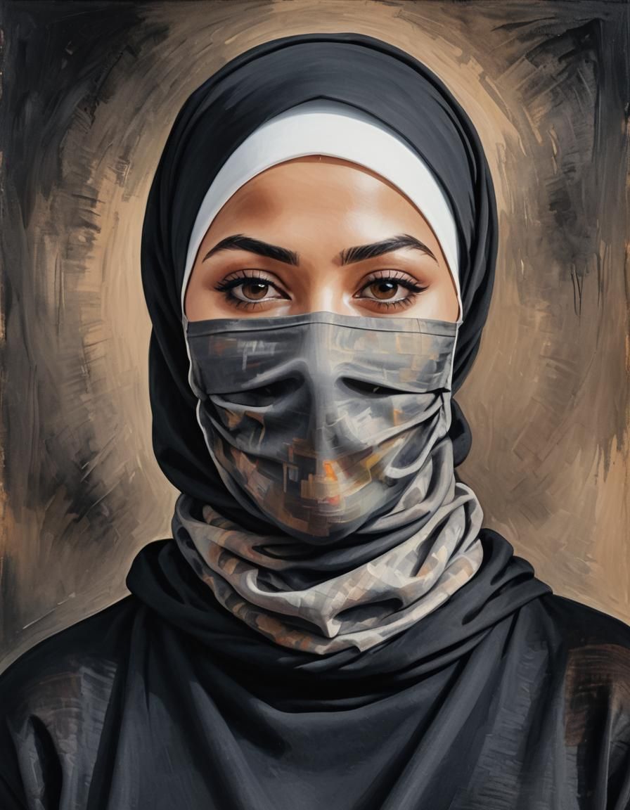 Curvy Woman in Hijab: Impressionist Portrait