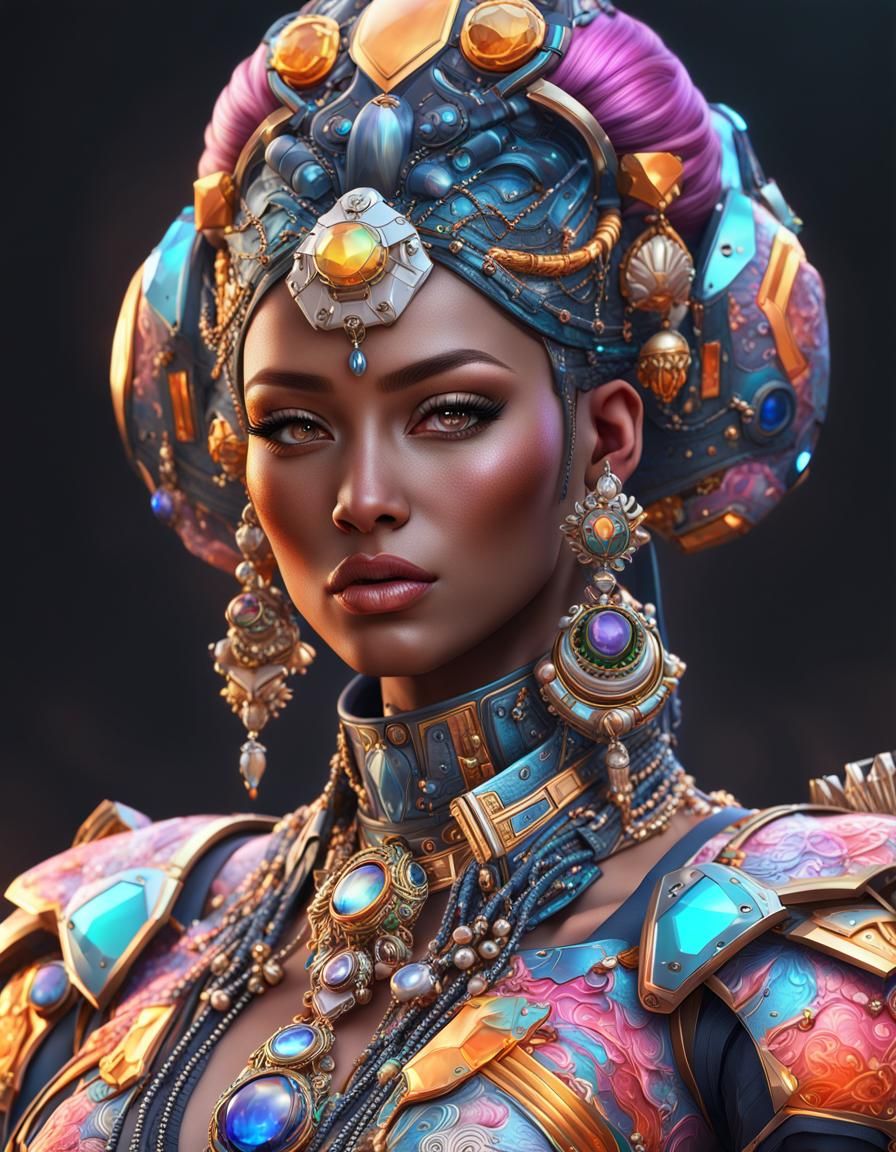 Beautiful Woman with Futuristic Jewelry in 3D Anime Style