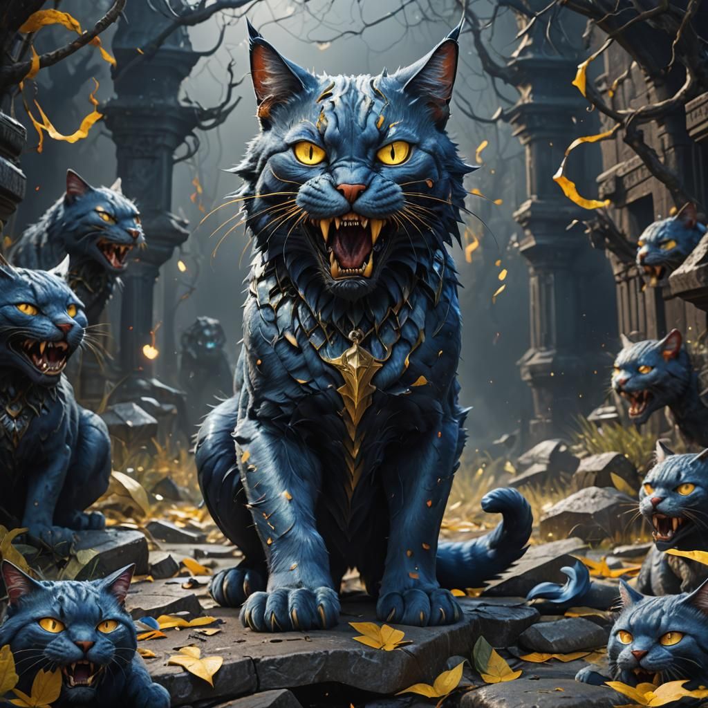 Blue Cat with Yellow Eyes: Fantasy Concept Art