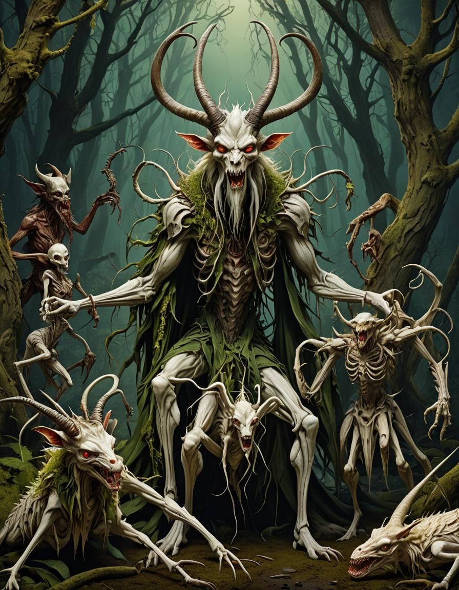 Albino Mantis Krampus Family Reunion in Surreal Style