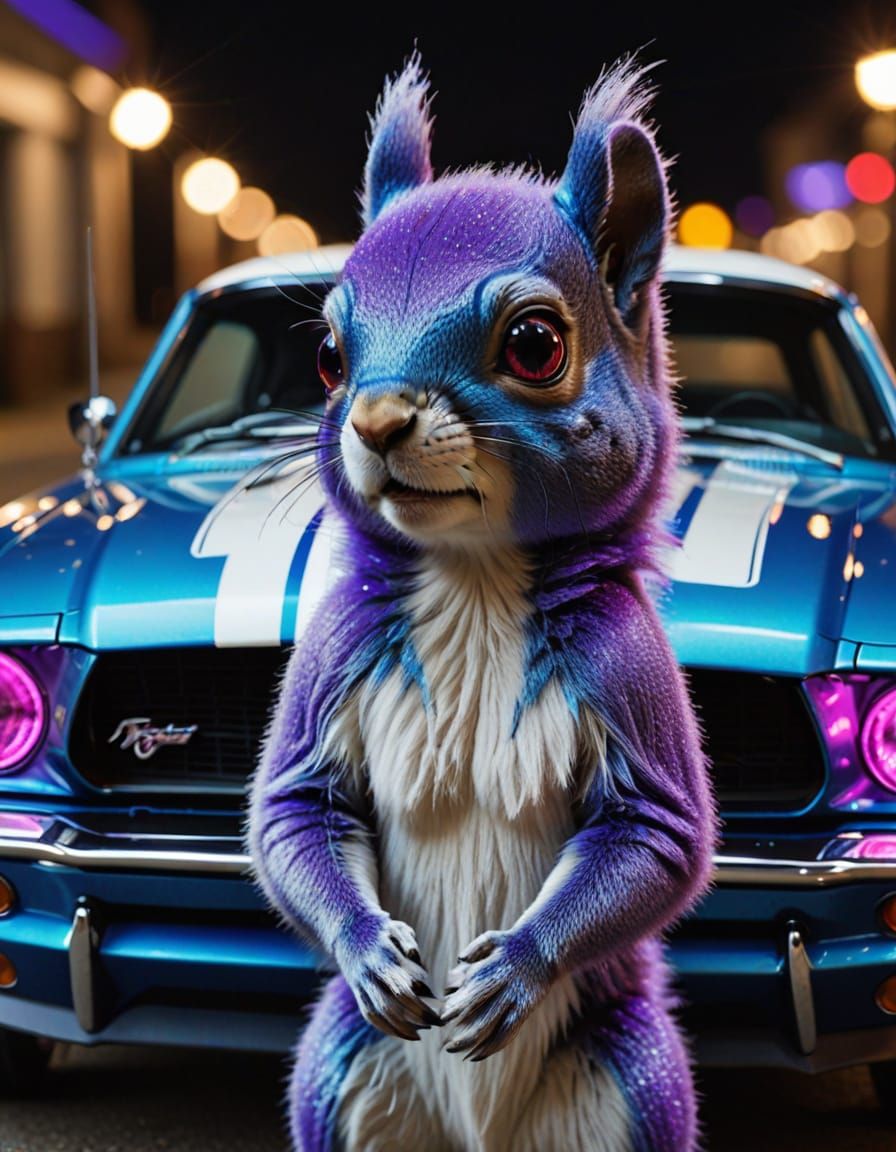 Emo Squirrel with Toy Mustang Car