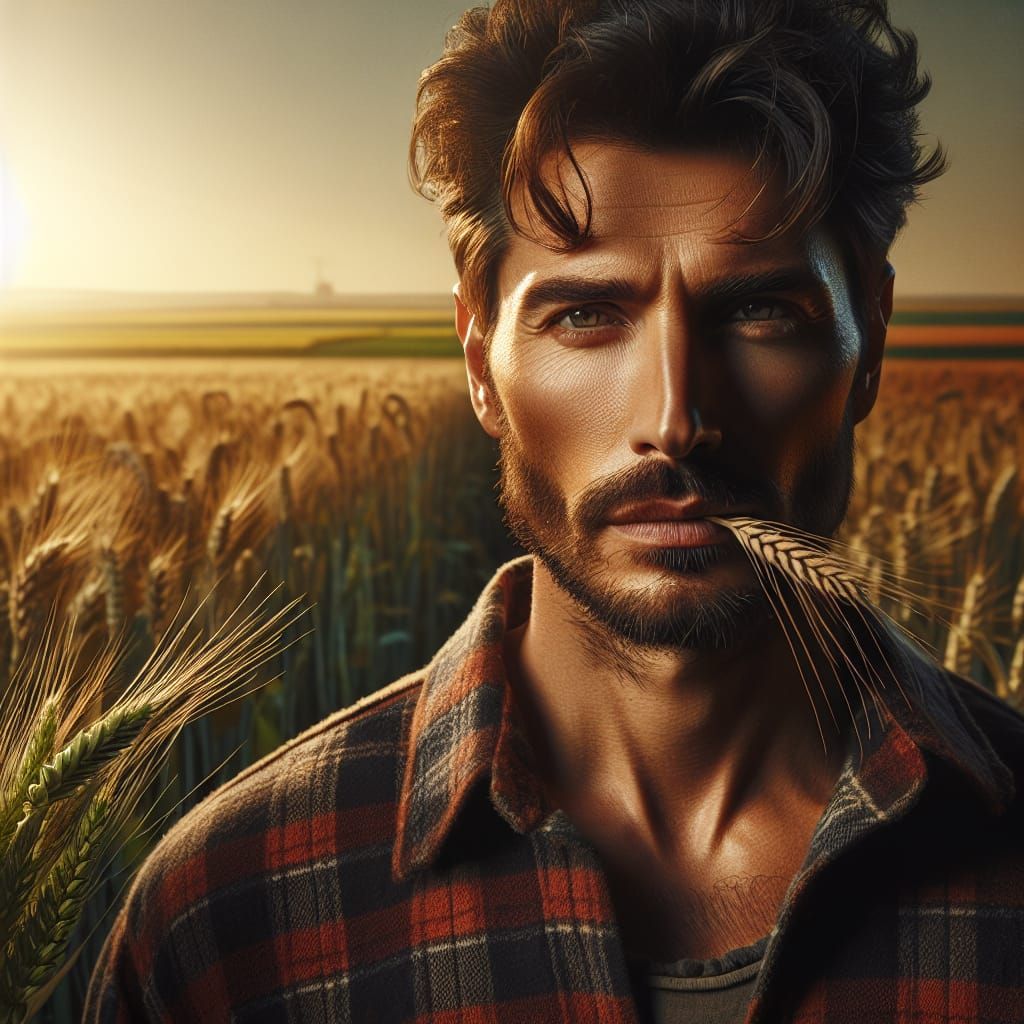 Sympathetic Farmer Portrait in Wheat Field