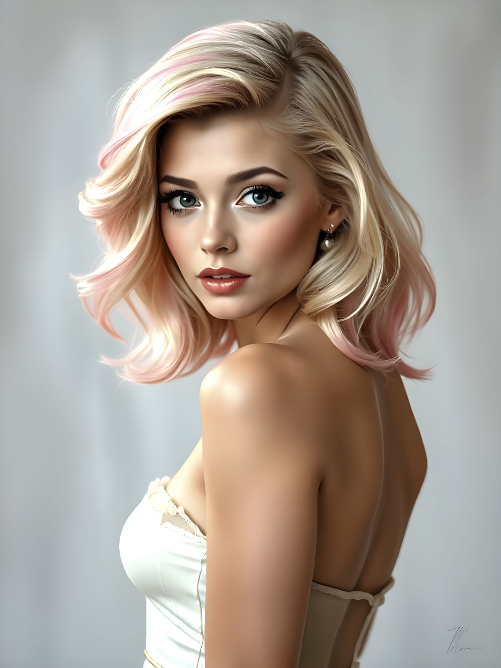 Neon Pin-Up in Art Nouveau Style