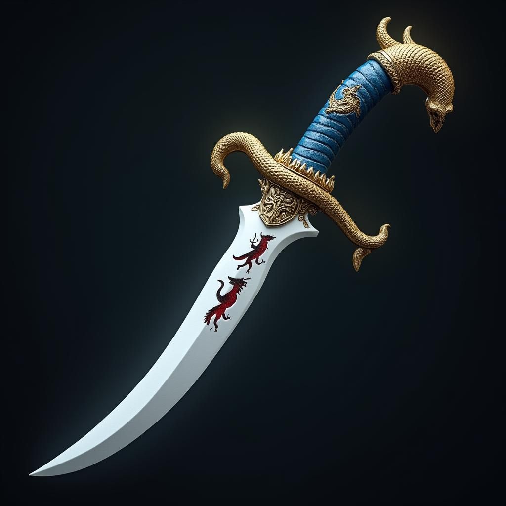 Ornate Serpent Dagger with Fox and Crow