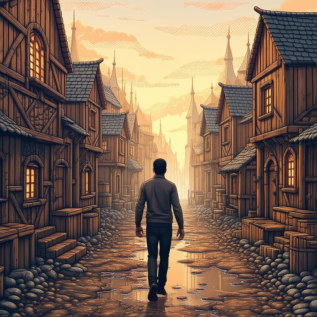 Medieval Fantasy Slum in Retro JRPG Pixel Art Style