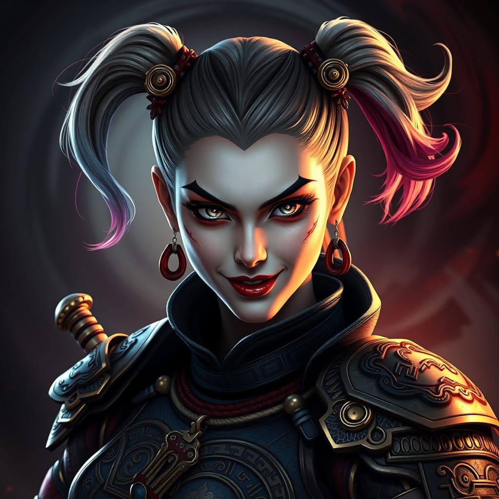 Harley Quinn Samurai Warrior in Triadic Armor