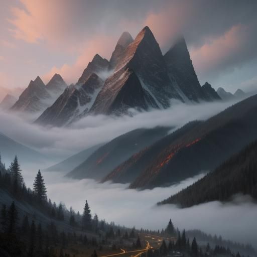 Misty Mountains: Hyperrealistic Landscape Masterpiece