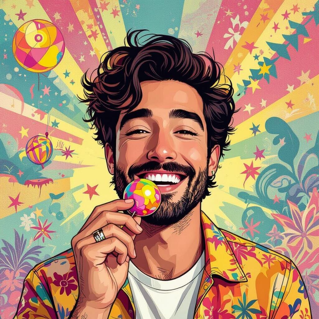 Man with Candy: Pop Surrealist Pastel Portrait