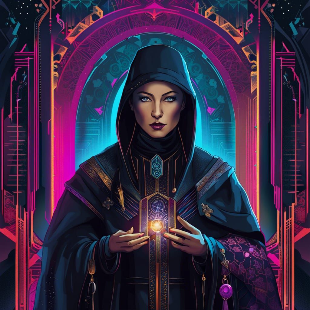 Cyberpunk Magician Tarot Card Design